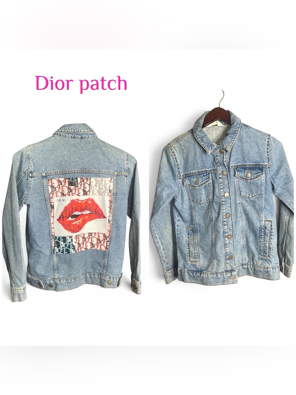 Dior Light Wash Denim Jacket with Red Lip Patch PTP 18 size 6